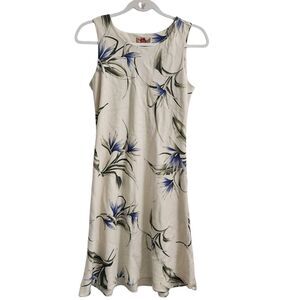 Hilo Hattie Tank Dress Womens Small Cream Hawaiian Silk Floral Sleeveless‎ Aloha
